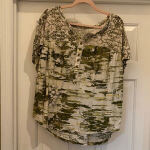 Pilcro Olive and Cream Patterned Blouse